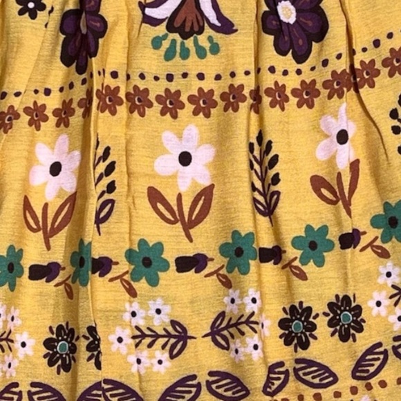 Easel Retro Boho Mustard Yellow Multicolor Floral Babydoll Tunic Top Size Smalll - Picture 7 of 7